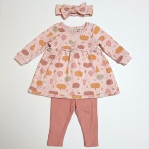 Rabbit + Bear Pink Pumpkin Baby Dress and Leggings Set